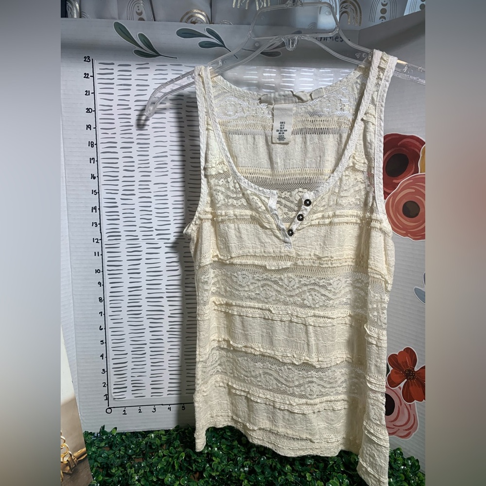 Cream Lace-Trim Sleeveless Tank Top H&M